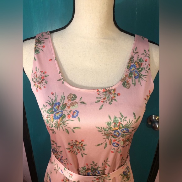 Vintage Baby Pink Floral Sleeveless Belted DressSize S/M - Picture 15 of 16